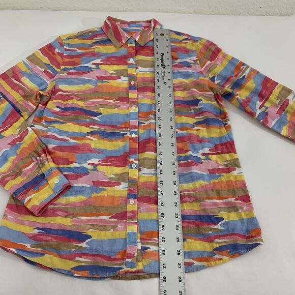 J McLaughlin Lois Shirt M Button Up Pink Colorful Tropical Watercolor Resortwear - Picture 7 of 8